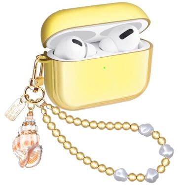 Imagem de Ucharmbead Capa fofa compatível com AirPods Pro 2ª geração para Air Pods Pro e Pro 2 com joias douradas, chaveiro e alça de cordão para meninas e mulheres (concha)