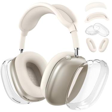 Imagem de Capa de silicone 4 em 1 para AirPods Max, capa transparente de TPU transparente para Apple AirPods Max (2024/2020) (USB-C/Lightning), bege