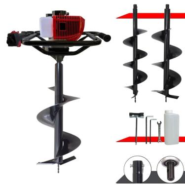 Imagem de Trado Motorizado À Gasolina 2T Anmax GD520B 52cc 2,2HP 7.000rpm Perfurador de Solo Completo Com 3 Brocas 80x20cm, 80x25cm e 80x30cm