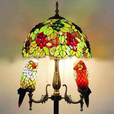 Imagem de Luminária de chão Tiffany com decoração natalina, libélulas, papagaios, rosas e uvas [5 lâmpadas][40,6 cm L x 165,1 cm A] Luminária de leitura de vitral para sala de estar, quarto, escritóri