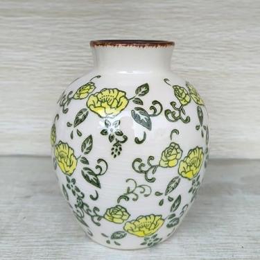 Imagem de SIDUCAL Vaso vintage de cerâmica, vaso floral chinoiserie rosa amarela de 14 cm, vasos rústicos para buquê, decoração de casa, sala de estar, estante de livros, jardim, decoração toscana