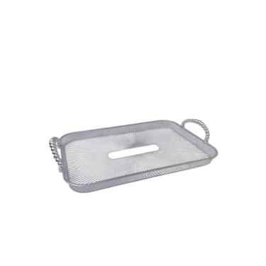 Imagem de Bandeja Organizadora Alça Cantinho do Café Multiuso Resistente Decorativa Casa Cozinha Mesa Posta, Ideal para Servir Petiscos e Decoração de Mesa Brasileira(TRANSPARENTE PRATA M)