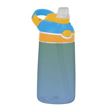Imagem de Garrafa de água infantil Tritan Sports de 473 ml com tampa de palha, garrafa de água à prova de vazamento de 473 ml, copo infantil reutilizável portátil, alça de transporte, cacto verde sálvia azul