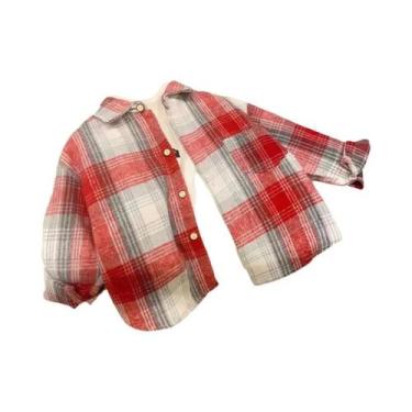 Imagem de Camisa Xadrez Infantil De Outono Casual Retrô Com Gola Lapela Manga Lo