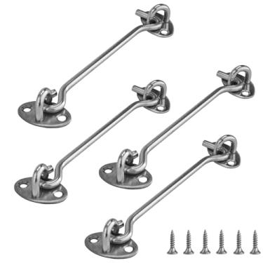 Imagem de AUXBC 2 peças de trava de gancho de 15 cm, trava deslizante de porta de celeiro de aço inoxidável para galpão de garagem de cabine de janela, trava de segurança resistente, suportes silenciosos, trava