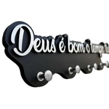 Imagem de Porta-Chaves – 5 Ganchos, Prateleira De Armazenamento Para Corredor(Deus Bom Tempo Todo - Prata)