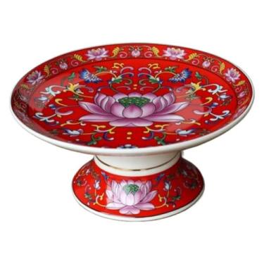 Imagem de fruteira cesta Balcão de cozinha cerâmica esmalte estilo chinês tigela de frutas pintados à mão mesa de frutas caixa de armazenamento de frutas fazenda bancada(18x8.8cm)