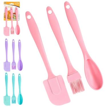 Imagem de Kit de Utensílios de Cozinha em Silicone, 3 Peças, Inclui Colher, Espátula e Pincel, 20cm Cada