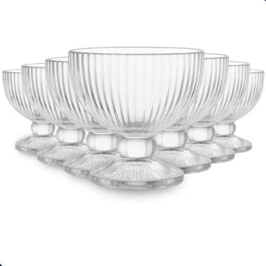 Imagem de Conjunto de 6 Taças de Vidro para Sobremesa, Design Canelado, 120ml, Base Pedestal, Altura 7cm