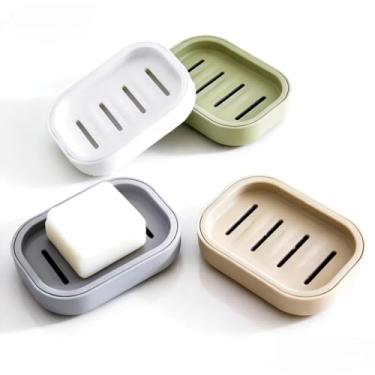 Imagem de Pacote com 4 saboneteiras, suporte de sabão de drenagem de camada dupla para chuveiro, banheiro ou cozinha