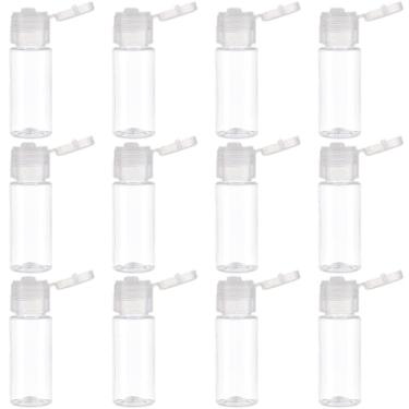 Imagem de CREATCABIN Pacote com 12 frascos de amostra tamanho viagem frascos vazios de maquiagem 14,5 g tampas de plástico transparente pequena mini coluna recipientes de amostra de cosméticos recarregáveis