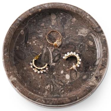 Imagem de SPESHSTONES Bandeja de joias de mármore feita à mão com suporte de pedra oceânica de 12 cm para anel, colar, brinco e organizador de perfume – Prato decorativo para decoração vintage