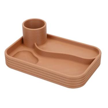 Imagem de Asixxsix Organizador de mesa, prato de armazenamento de plástico premium com porta-canetas dedicado, para materiais de escritório como canetas, clipes de, chaves e pen drives.