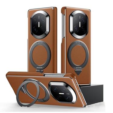 Imagem de LYJSMGZ Capa com suporte para Huawei Mate X7, capa de couro genuíno à prova de choque com eixo central magnético ultrafino suporta carregamento sem fio, marrom, Mate X7