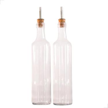 Imagem de Kit 2 Galheteiros de Vidro 500ml | Bico Dosador Cortiça | Vinagre | Azeite | Óleo