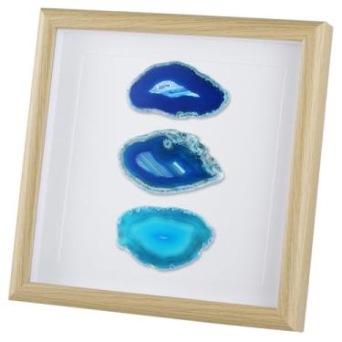 Imagem de Nupuyai Arte de parede em fatia de ágata emoldurada de 22 cm, moldura de pedra geodo de ágata, decoração de parede de mesa para sala de estar, quarto, escritório, presente de cura espiritual, azul