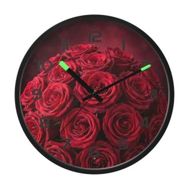 Imagem de SEHANY Relógio de parede de rosas para dia dos namorados, silencioso, sem tique-taque, operado por bateria, controle de som, luz noturna, relógios de parede para sala de estar, cozinha, quarto