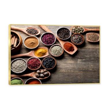 Imagem de NHLDZYH Moldura dourada. Tela decorativa cozinha, arte vintage especiarias coloridas, arte de parede quadros para sala de estar quarto cozinha. C68. 30x45cm