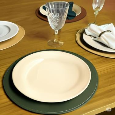 Imagem de Jogo Americano 6 peças Souplat Redondo Caramelo Dupla-Face Mesa De Jantar – Elegante e Prático para Sua Decoração (VERDE/PRETO,JOGO COM 2 PEÇAS)