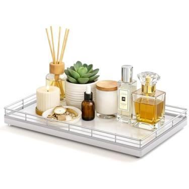 Imagem de Bandeja de vaso sanitário Oka Wood – 33 cm x 20 cm Parte traseira do cesto de vaso sanitário, bandeja de banheiro para bancada, branca e prata