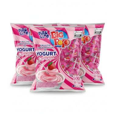 Imagem de Santa Fe Pirulito Big Pops, Sabor Yogurt Morango, 500g, Kit com 3 Pacotes