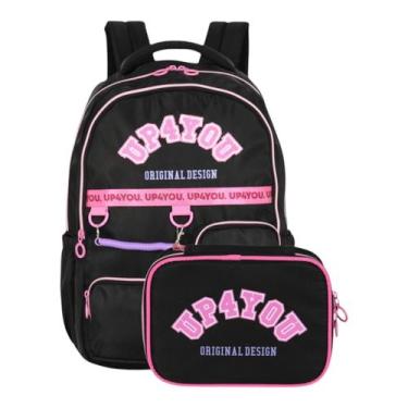 Imagem de Mochila De Costas Escolar Up4you + Estojo Box Juvenil, Preto