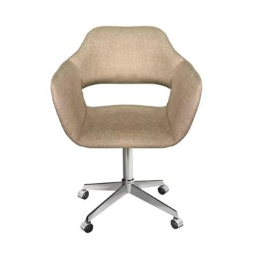 Imagem de Poltrona Decorativa Zara Pé Giratório de Metal Sala Recepção Marrom