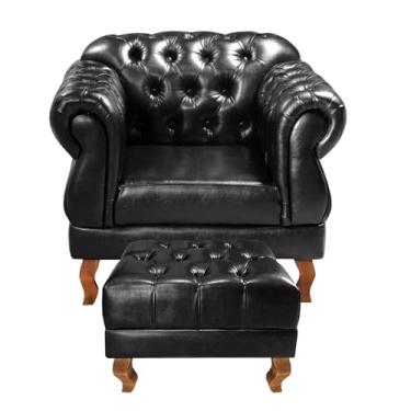 Imagem de Poltrona com Puff Duquesa Decorativo Chesterfield Capitonê Preto