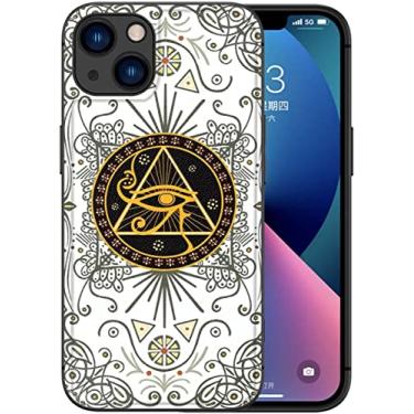 Imagem de FULNES Capa para Apple iPhone 14 de 6,1 polegadas 2022, estilo egípcio antigo couro PU à prova de choque olho de Hórus padrão capa traseira para telefone