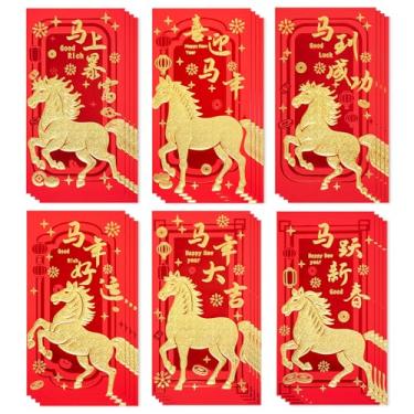 Imagem de Envelopes vermelhos de ano novo chinês, 24 envelopes de ano novo lunar | Envelope vermelho do ano do cavalo 2026 para suprimentos de festa de véspera de ano novo lunar (envelope A)