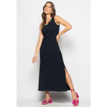 Imagem de Vestido Longo Regata Com Fenda Canelado Preto Salvatore, P