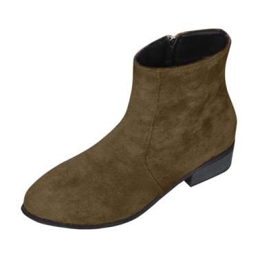 Imagem de Botas femininas de salto baixo com zíper no tornozelo camurça superior salto grosso 4,0 cm para moda outono inverno, Verde militar, 35