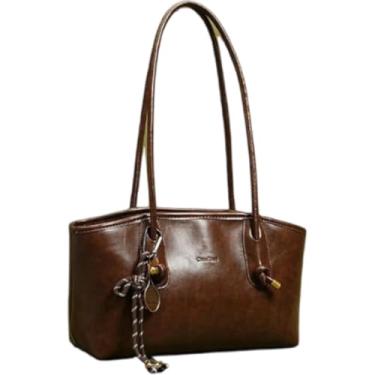 Imagem de Retro Ladies Shoulder Bag, Retro-Inspired Fashion Spacious Design Bag with Handles, Complemented by Whimsical Decorative Pendants, Autumn/Winter Commuter Tote Bag (Brown)