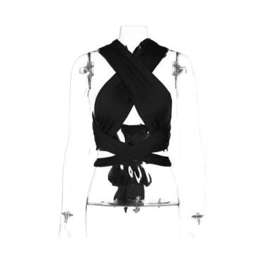 Imagem de Top Cropped Sem Mangas Com Decote Halter E Costas Descobertas Para Mul