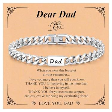 Imagem de Pulseira de aço inoxidável, presente para homens, pai, filho, 7 mm de largura, pulseira masculina cubana grossa, corrente de elos sólidos, clássica, hip hop, empilhamento em camadas, grossas, joias