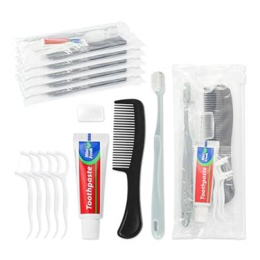 Imagem de Lilingsty Kit de escova de dentes de viagem a granel, conjunto de pasta de dente de escova de dentes, kit de higiene a granel com palhetas de fio dental, pente, estojo protetor, embalado