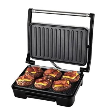 Imagem de Grill Press Sanduíche Panini Portátil 850W Aquecimento Lateral Aço Inoxidável de Grau Alimentar com Cabo -Calor para Café da Manhã Brunch Chá Tarde