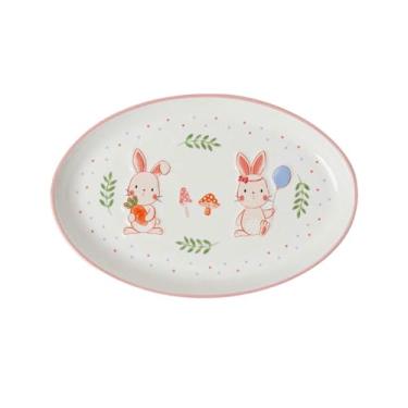 Imagem de Conjunto de pratos de cerâmica de chávena de café fofa de desenho animado de coelho - prato de peixe de 30,5 cm
