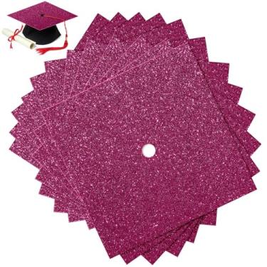 Imagem de Gersoniel 12 folhas de papel de construção com glitter para bonés de graduação 25,4 cm x 25,4 cm 250 g/m2 cartolina decoração de chapéu de formatura para artesanato DIY Grad Caps Toppers (Fúcsia)