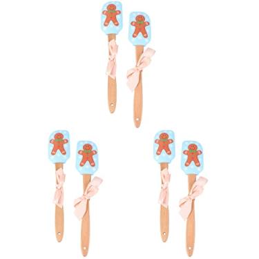 Imagem de 6 Pcs Espátula de Silicone de Natal Moda Espátula de Creme Festivo Manteiga Cabo de Madeira Raspador de Massa de Mistura Ótimo para Decoração de Natal Assar (
