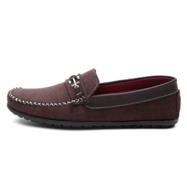 Imagem de Mocassim Drive Masculino Camurça Costura Manual Detalhe Metal Âncora F