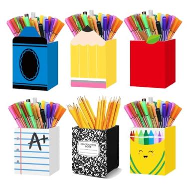 Imagem de Whaline 6 peças de porta-canetas de madeira de volta às aulas, copos de lápis, composição de giz de cera, caderno, recipiente de armazenamento, artigos de papelaria, organizador de pincéis de