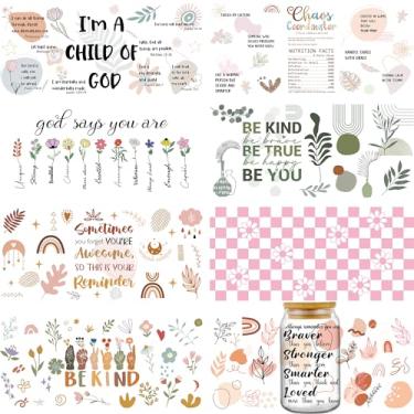 Imagem de Adesivos DTF UV Versículo da Bíblia - 8 folhas de citações inspiradoras cristãs UV DTF envoltórios de copo para copos de 473 ml, adesivo de transferência floral boêmio DIY garrafa de água copo caneca
