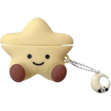 Imagem de Capa fofa compatível com AirPods 4, capa protetora Kawaii, desenho animado 3D, AirPods Pro, capa protetora de silicone em forma de estrela com chaveiro para mulheres e meninas