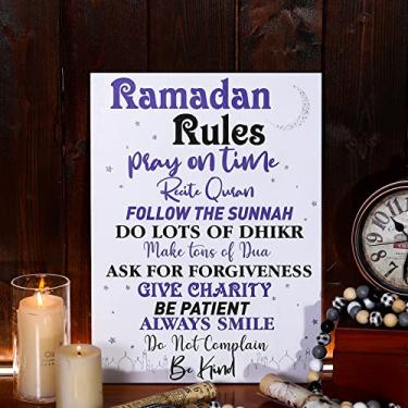 Imagem de Queekay Placa de madeira Ramadã Ornamento Ramadã Ramadã Sinal de suspensão Sinal de madeira Eid Mubarak Ramadan Kareem Decoração Islã Ramadã Placa suspensa de madeira para decorações de festa muçulmana islâmica