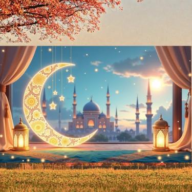 Imagem de Ramadã Eid Mubarak Festival Islâmico Celebração Muçulmana Eid Cor Dourada Faixa Ramadã para Festival Islâmico Mesquita Evento