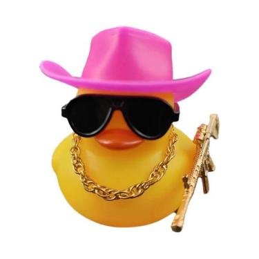 Imagem de Decoração De Carro Com Pato Amarelo Pequeno Com Chapéu De Cowboy Preto