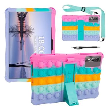 Imagem de Sfulatdc Capa de silicone para tablet com suporte/alça de ombro/caneta Stylus compatível com Blackview Tab 90 WiFi, DOOGEE U11 / U11 Pro / T30S / T30SE, TABWEE T90/W90 11 polegadas arco-íris