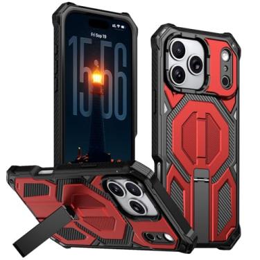 Imagem de Genérico Cool Mini Kickstand capa magnética para iPhone 17/17 Air/17 Pro/17 Pro Max, capa fina de grau militar, absorção contra impactos e proteção da câmara anti-riscos (Red, 17)