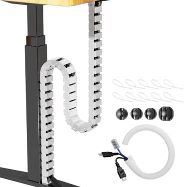 Imagem de Cinati Kit de gerenciamento de cabos de vértebras de 132 cm, kit de gerenciamento de cabos brancos sob a mesa, manga de fio de comprimento ajustável para mesa em pé, organizador de cabos para